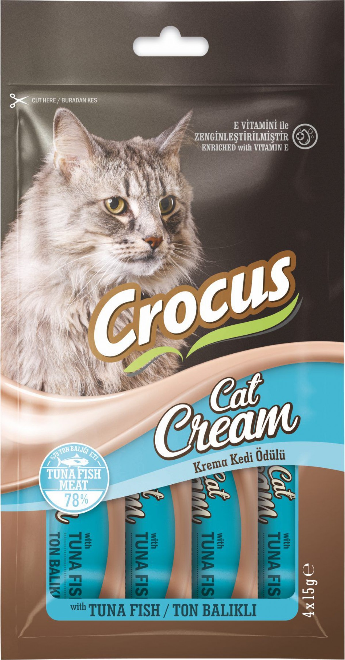 Crocus Ton Balıklı Krema Kedi Ödülü 4x15g Crocus Ton Balıklı Krema Kedi Ödülü 4x15g