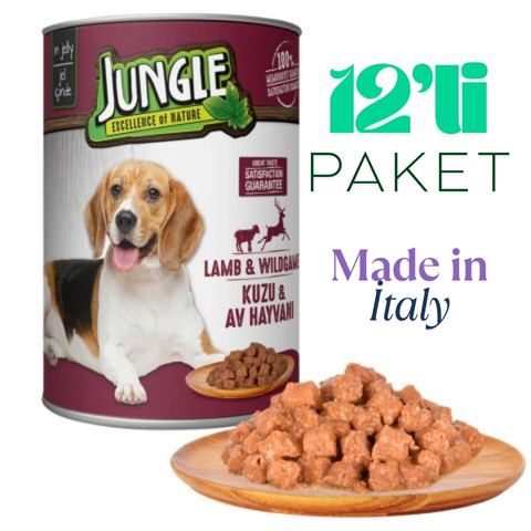 Jungle Köpek 415 gr Kuzu Etli-Av Hayv.Konserve 12'li Jungle Köpek 415 gr Kuzu Etli-Av Hayv.Konserve 12'li