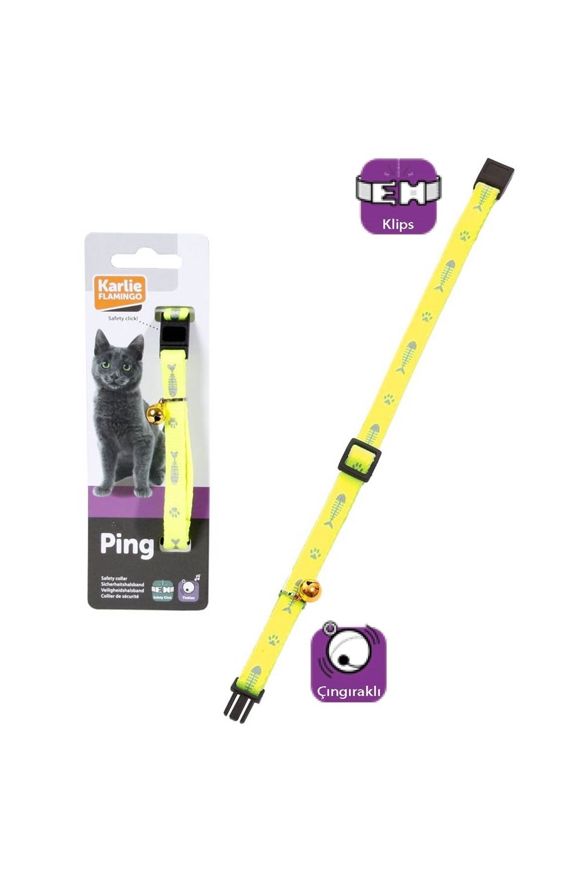 Karlıe Kedi Tasması Çıng. 30cm Sarı