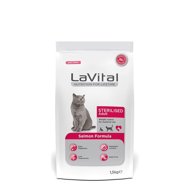 LaVital Kilo Kontrolü için Somonlu Kısırlaştırılmış Kedi Maması 1,5kg