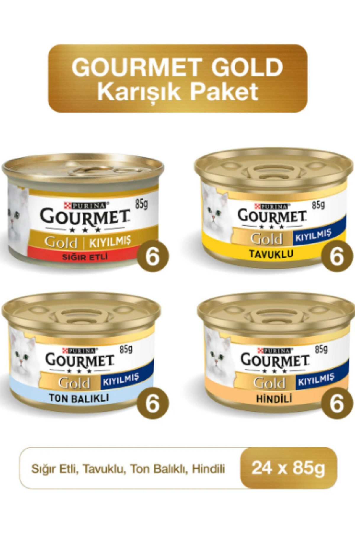 Ön hazırlık Karışık Kıyılmış Konserve Yetişkin Kedi Yaş Maması 24 X 85 G