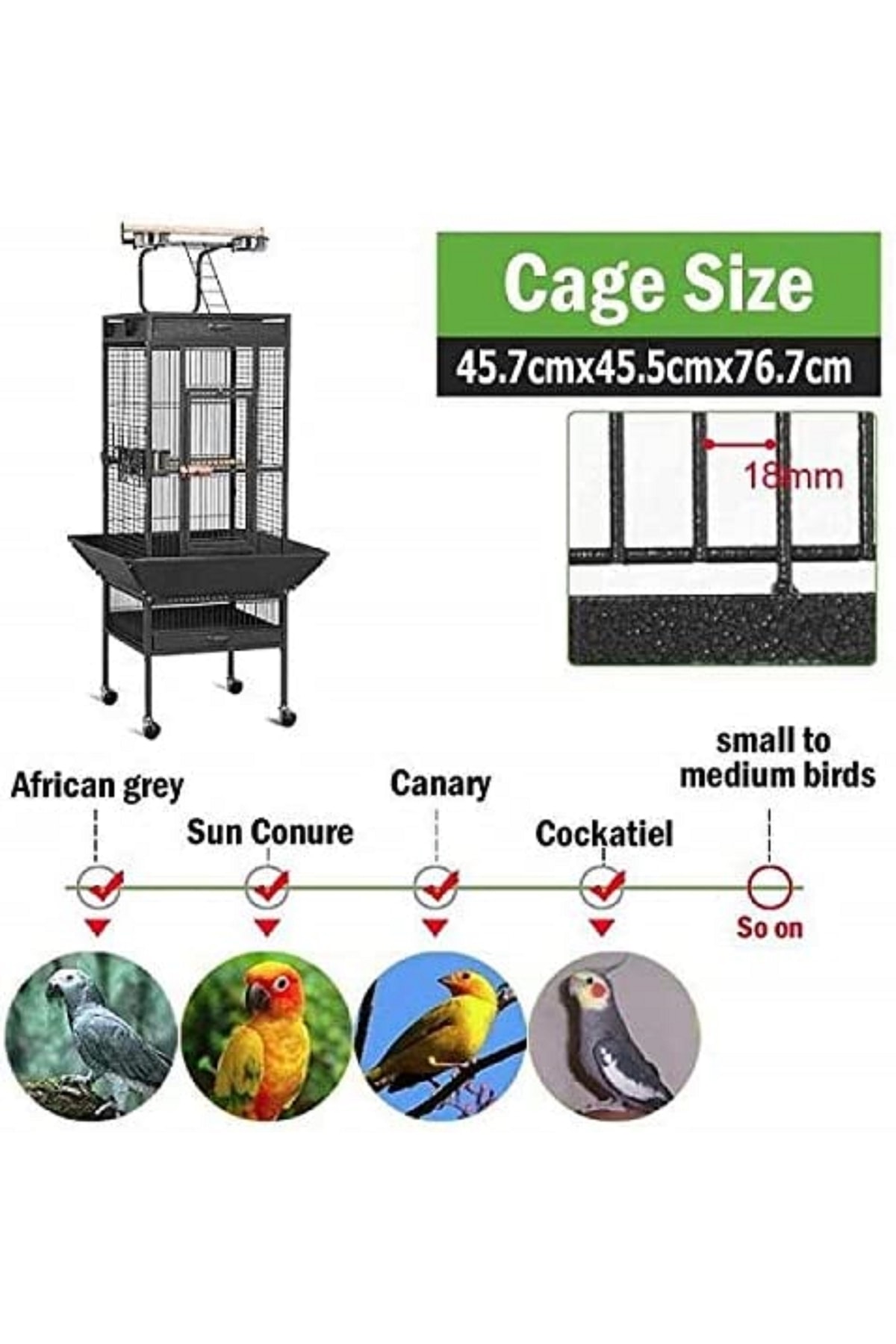 Dayang Papağan Kafes Ayaklı 45.7x45.7x156cm Sıyah Dayang Papağan Kafes Ayaklı 45.7x45.7x156cm Sıyah
