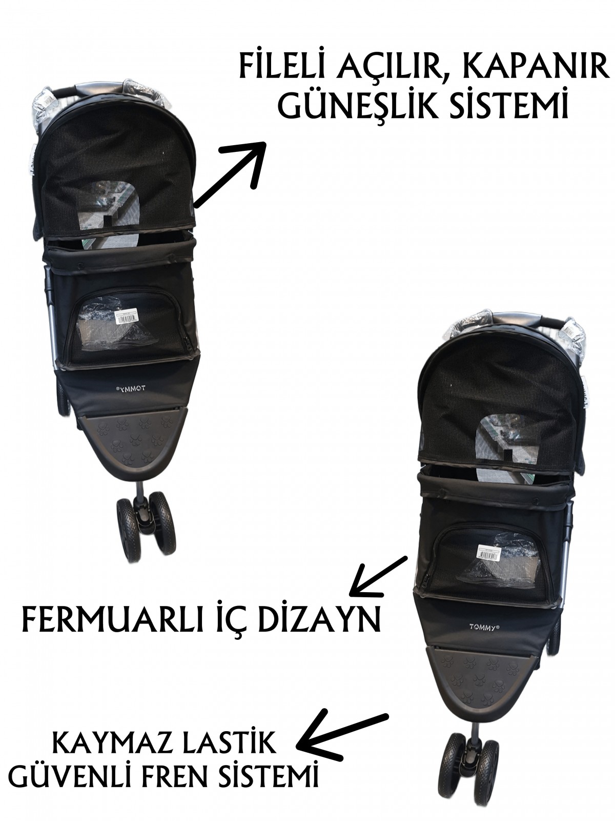 Tommy Evcil Hayvan Arabası 80x46x99cm Siyah Max 15 Kg