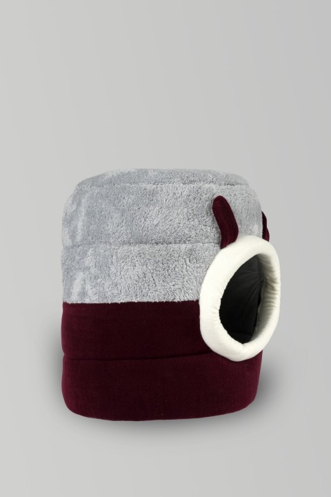 Bordo Gri Kutu Kedi Yatağı Yuvası Yıkanabilir 40x40 Cm