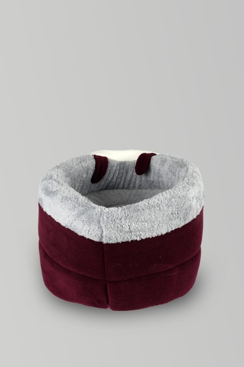 Bordo Gri Kutu Kedi Yatağı Yuvası Yıkanabilir 40x40 Cm