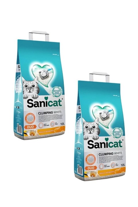 Duo White Vanilya Mandalin Kokulu Topaklanan Kedi Kumu 10 Lt (2 Adet)