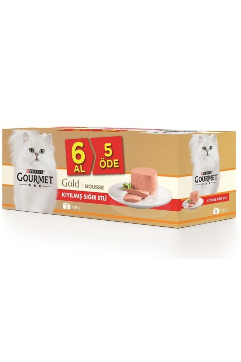 Gourmet Gold Multipack Kiyilmiş Sığır Etli Konserve Kedi Maması (5+1)-85Gr