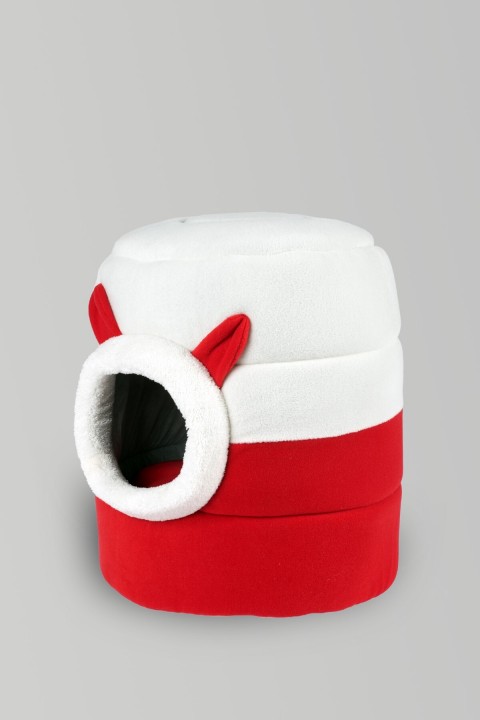 Kırmızı-beyaz Kutu Kedi Yatağı Yuvası Yıkanabilir 40x40 Cm