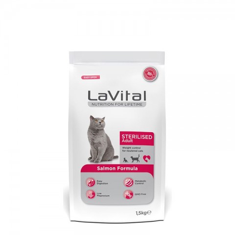 LaVital Kilo Kontrolü için Somonlu Kısırlaştırılmış Kedi Maması 1,5kg