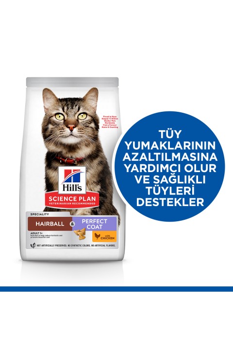 SCIENCE PLAN Tüy Yumağı Önleyici Mükemmel Tüyler için Tavuklu Yetişkin Kedi Maması 1,5 Kg