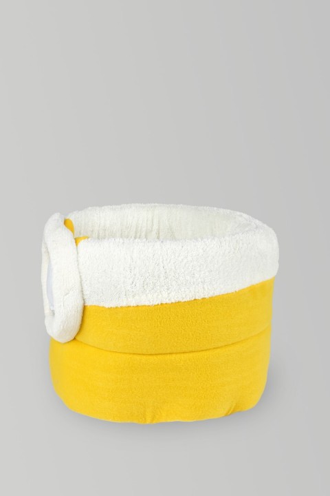 Sarı Beyaz Kutu Kedi Yatağı Yuvası Yıkanabilir 40x40 Cm