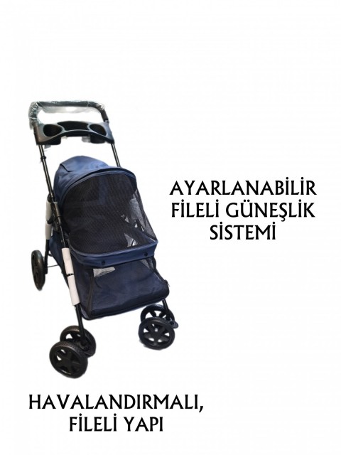 Tommy Evcil Hayvan Arabası 74,5x46,5x97,5cm Lacivert Max 15kg