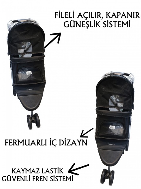 Tommy Evcil Hayvan Arabası 80x46x99cm Siyah Max 15 Kg