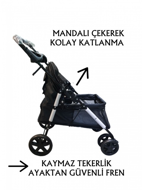 Tommy Evcil Hayvan Arabası 85x46x*91,5cm Siyah Max 15 Kg