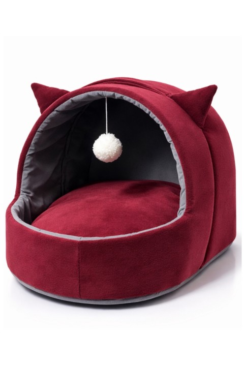 Trompet's Bordo Kulaklı Yıkanabilir Kedi ve Köpek Yatağı