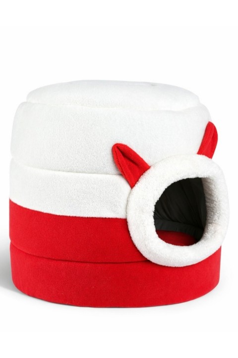 Trompet's Kırmızı Beyaz Yıkanabilir Kutu Kedi Yatağı 40x40 Cm