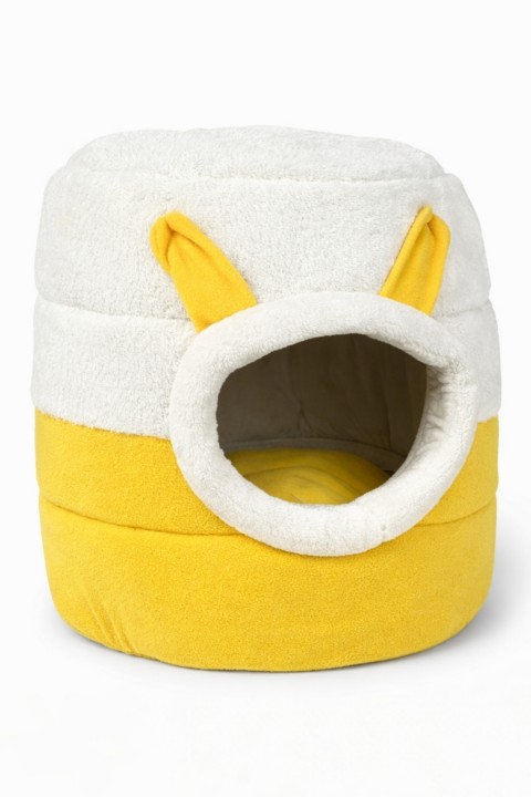 Trompet's Sarı Beyaz Yıkanabilir Kutu Kedi Yatağı 40x40 Cm