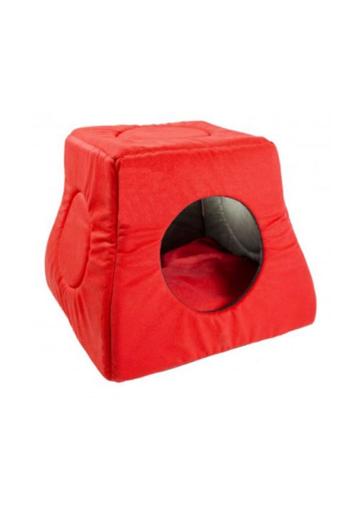 Üç Fonksiyonlu Kırmızı Kedi Yuvası Yatağı Taytüyü Yıkanabilir 40x40 Cm